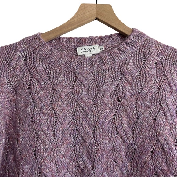 Molly Bracken Purple Metallic Shimmer Cable Knit Crewneck Sweater Size S/M - Picture 3 of 6